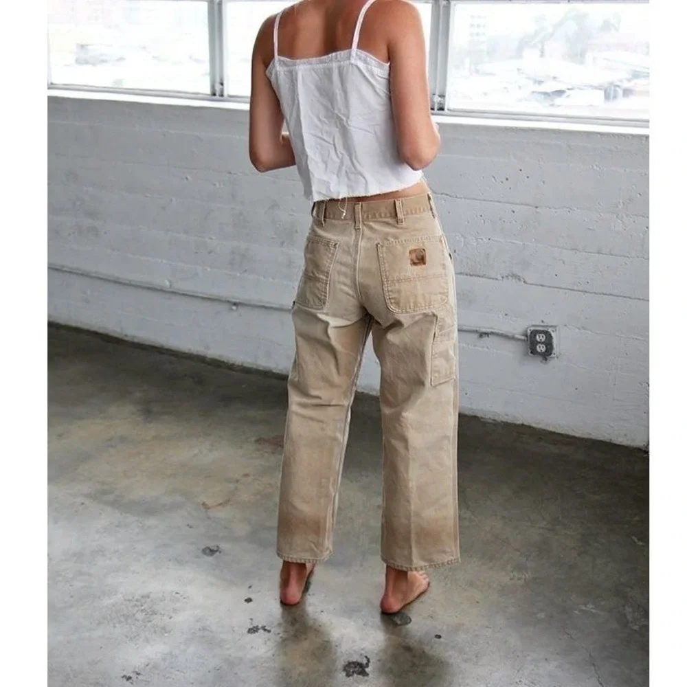 Carhartt Carpenter Pants 33x30 Distressed Tan Cotton Duck Canvas B11 Workwear